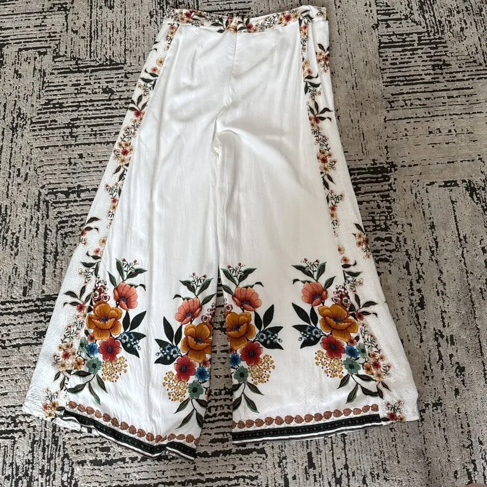 Farm Rio x Anthropologie Melila Floral Flared Pants Women’s Size Large Boho - Picture 13 of 15